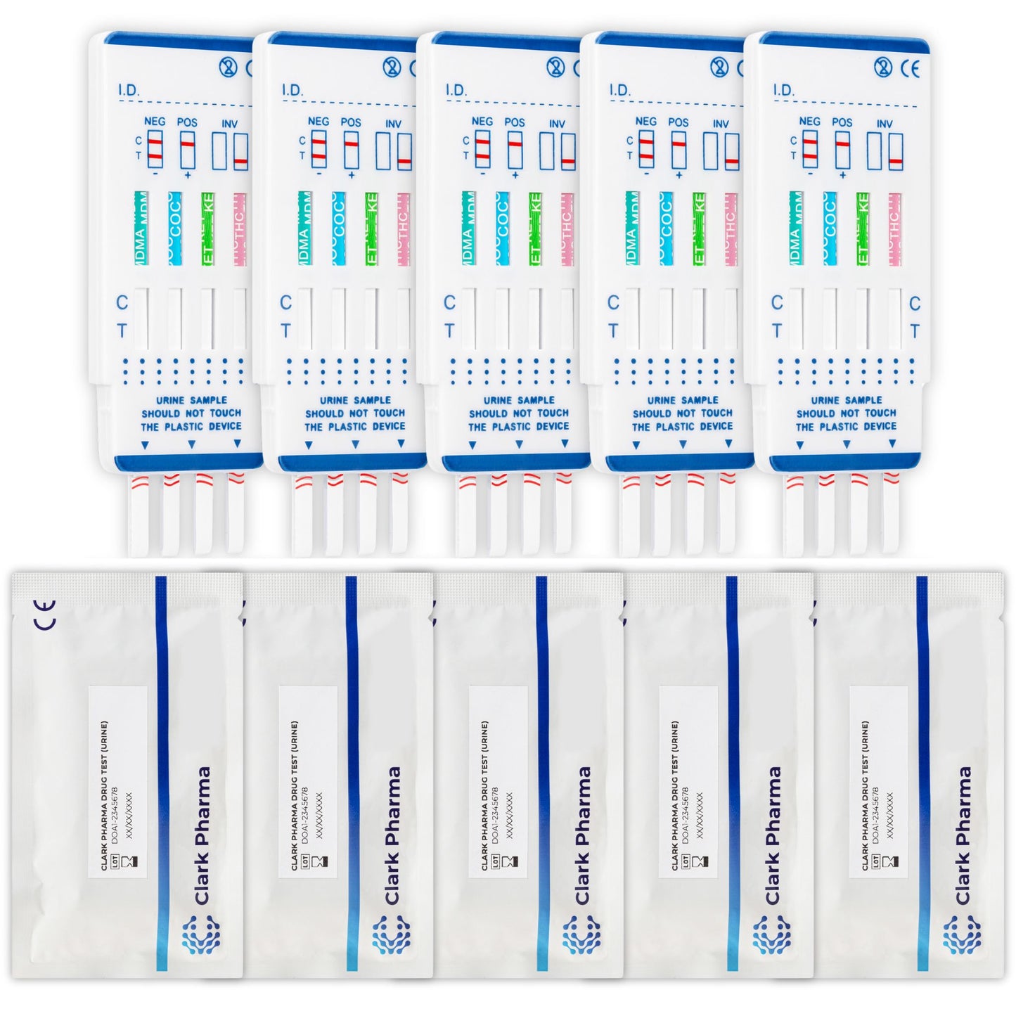 5 Pack, 8 in 1 Drug Test Kit.  Tests Urine for 8 Drugs - Cocaine, Cannabis, Ketamine, Opiates, Amphetamine, Methamphetamine, Benzodiazepines, Ecstasy