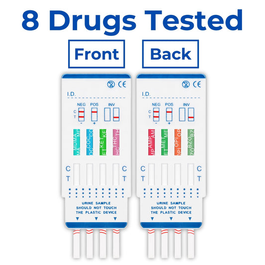 5 Pack, 8 in 1 Drug Test Kit.  Tests Urine for 8 Drugs - Cocaine, Cannabis, Ketamine, Opiates, Amphetamine, Methamphetamine, Benzodiazepines, Ecstasy