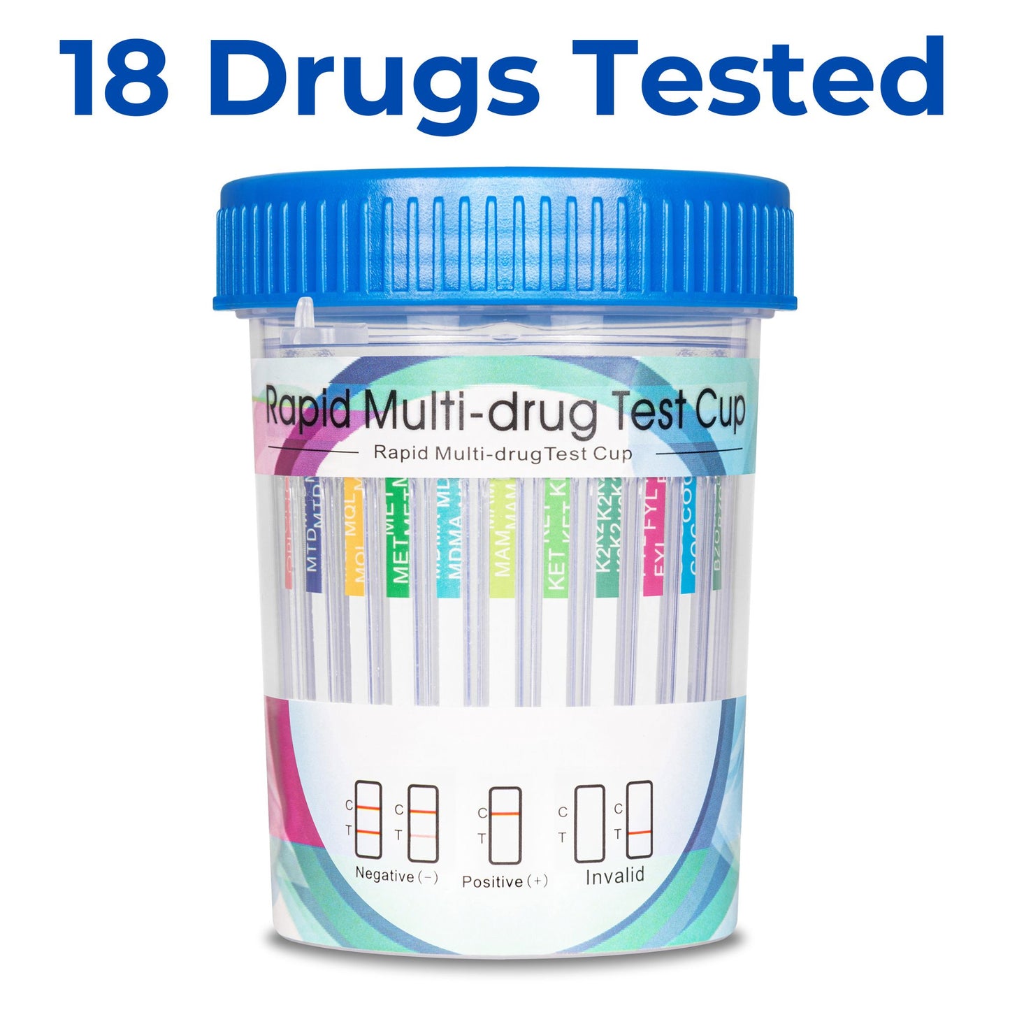 18-Drug Test Cup. Tests for 18 Drugs in Urine. Cocaine Cannabis Opiates Ketamine Ecstasy Benzodiazepines Crystal Meth Fentanyl Oxycodone Tramadol Methadone Amphetamine Synthetic Cannabis Methaqualone Buprenorphine Acetylmorphine Barbiturates PCP